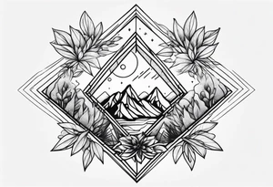 thick line art of space and nature in diamond shape tattoo idea