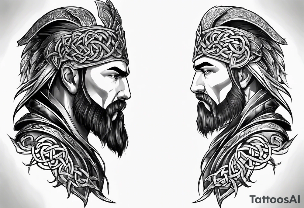 Celtic warrior full body side profile tattoo idea