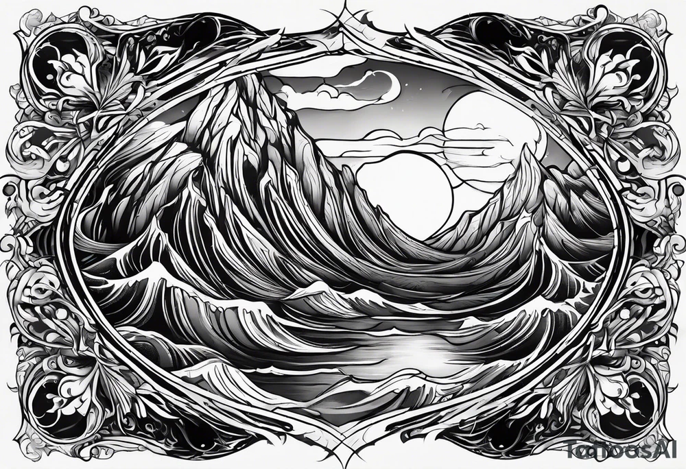 Visualise a tattoo that visualize a reminder for my self how I conquered the fear of death, in a sexy manly way that flows with the shape of the arm tattoo idea