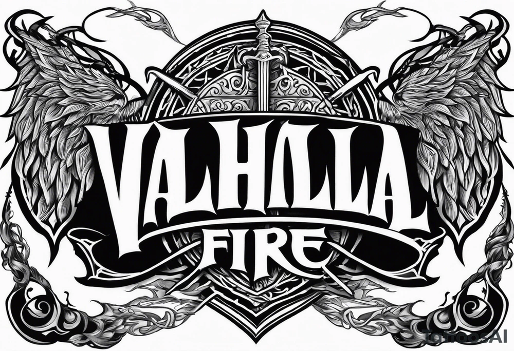 Valhalla on  fire shield sword tattoo idea