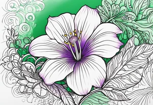 An outline of a rio dipladenia flower with a green and purple background tattoo idea