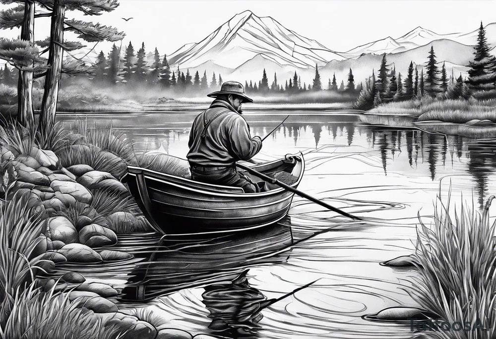 fisherman at the pond tattoo idea