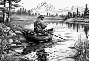fisherman at the pond tattoo idea