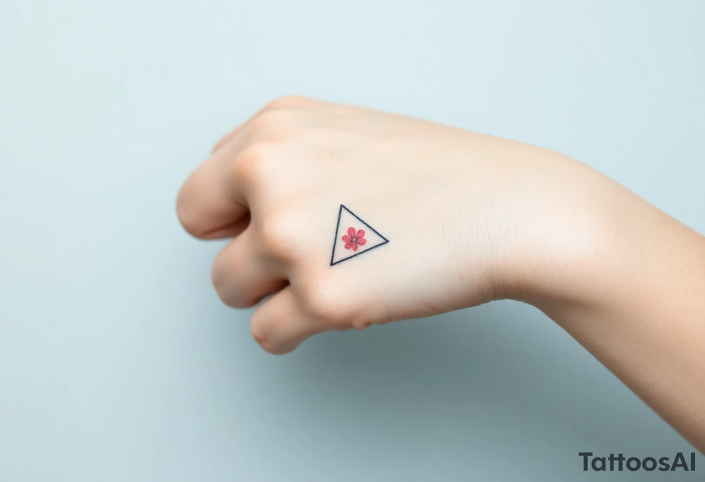 Design a very small (max 2x2 cm) tattoo for the inner wrist that subtly symbolizes lesbian identity. It should be minimal and delicate — possibly fine line or soft color. The design must be discreet yet meaningful, not instantly recognizable as LGBTQ but with layered symbolism, something like the triangle upside down. Think of subtle elements like intertwined female symbols, abstract sapphic references, or a hidden double meaning through nature (e.g. flowers, moons, triangles). Avoid clichés or bold pride imagery. Keep it elegant, wearable, and intimate tattoo idea