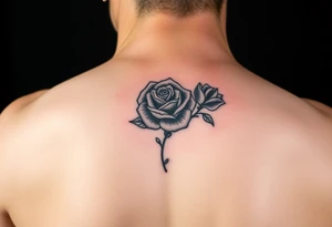 Edith tattoo with a cursive e with a rose half-sleeve tattoo idea