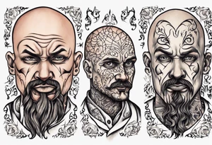 bald heartbroken man closeup van dyke goatee tattoo idea