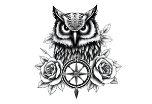 an owl,compass,roses, tattoo idea