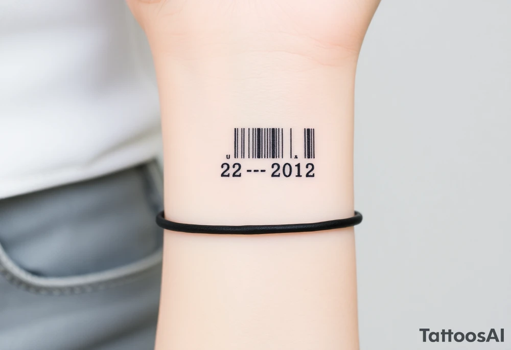A sleek, minimalist barcode with the couple’s wedding date (22 - 12 - 2012) hidden in the numbers tattoo idea