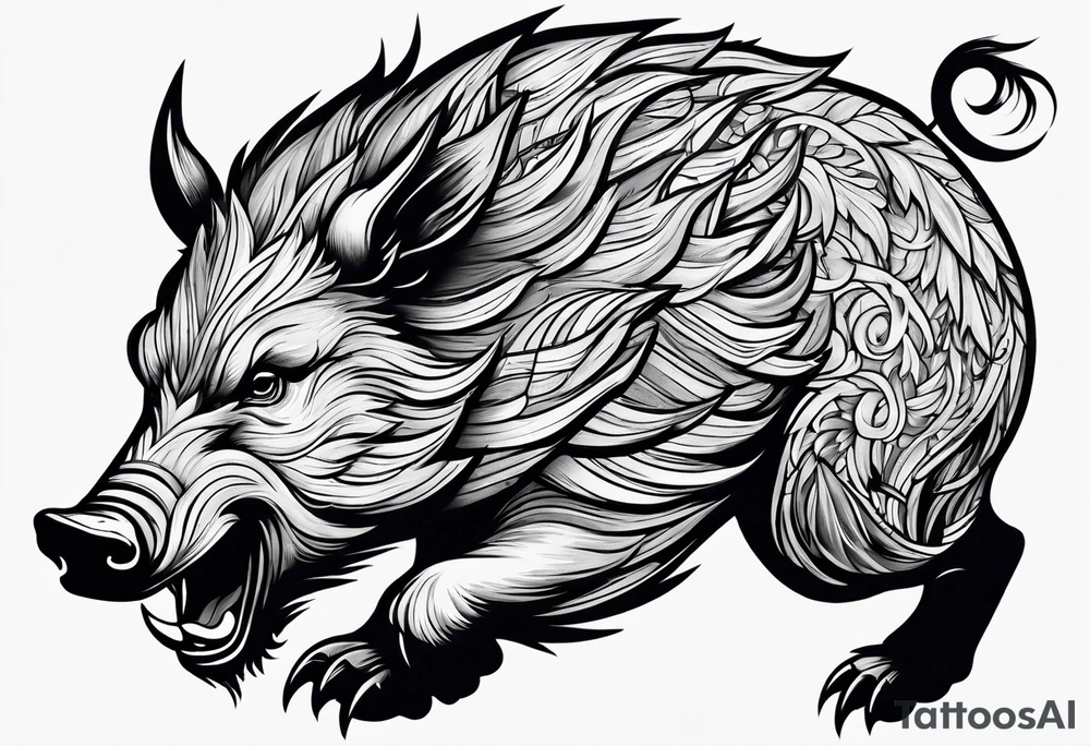 front angry boar tattoo idea