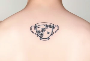 Dainty tea cup with small flowers tattoo idea