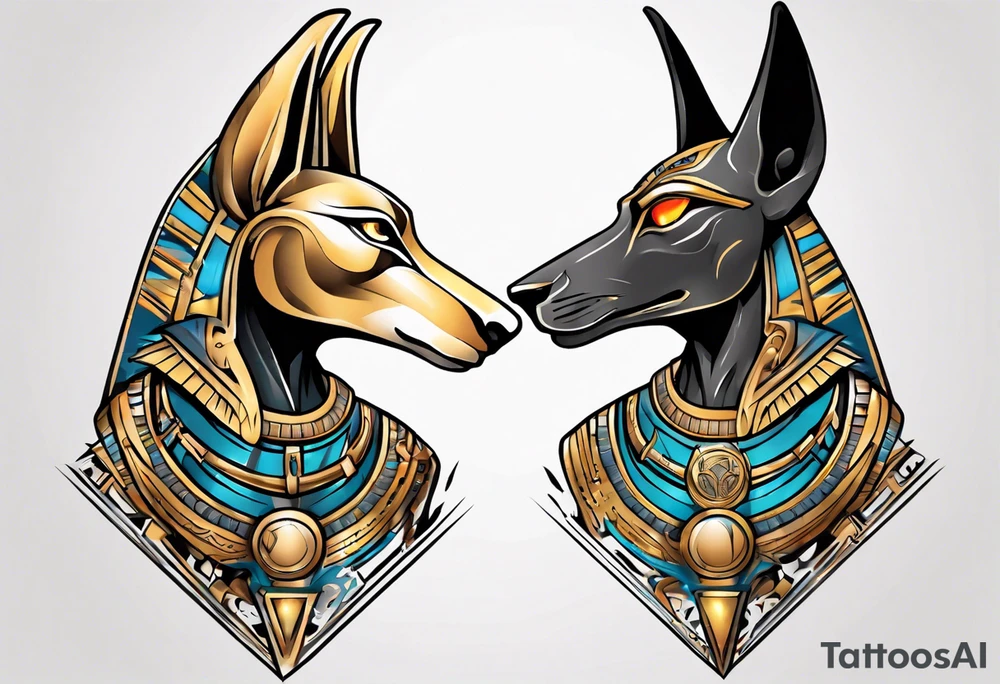 anubis and horus full arms tattoo idea