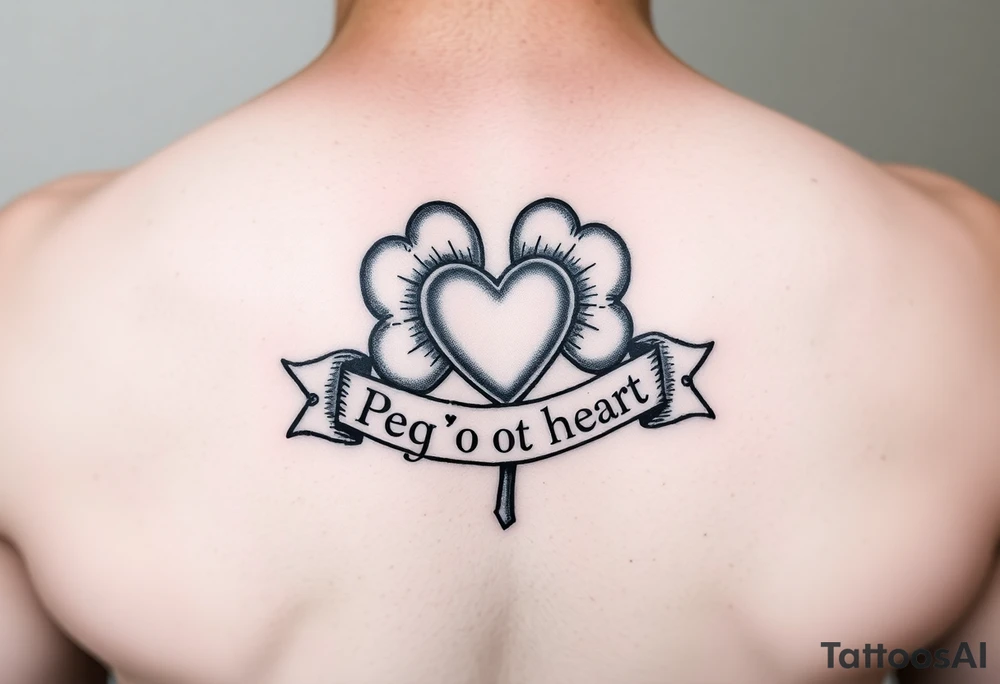 Shamrock patch with a heart and a banner that says " Peg 'o My Heart " tattoo idea