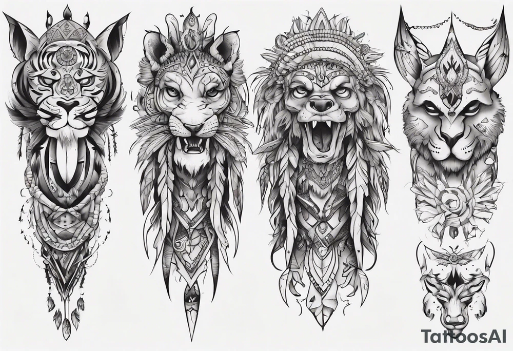 indian leg sleeve with maybe some animals evil looking tattoo idea