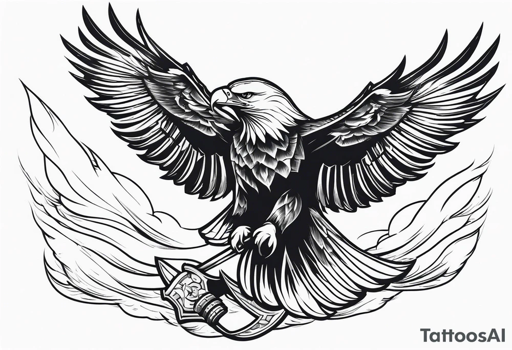 powerful majestic eagle swooping down into battle clutching sword tattoo idea