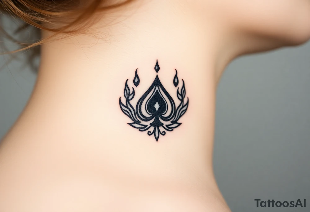 Q of spades surrounded by flames tattoo idea