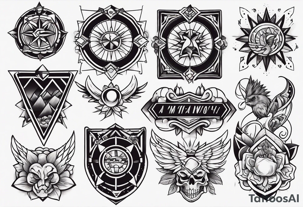 Flash sheet of traditional American tattoos with modern spin tattoo idea