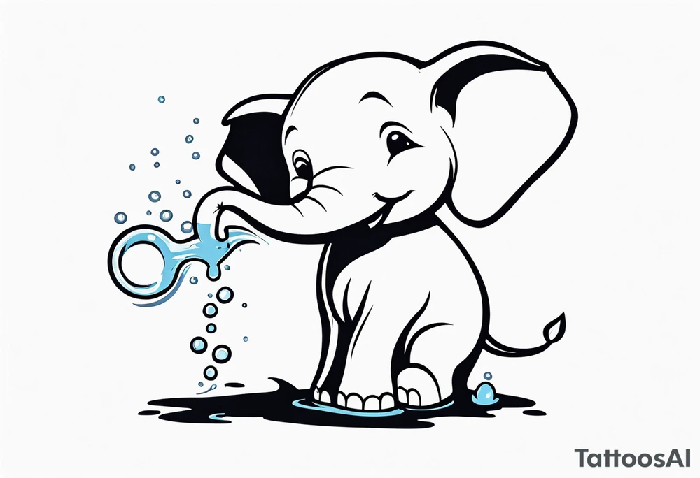 cute Elephant playing with water tattoo idea