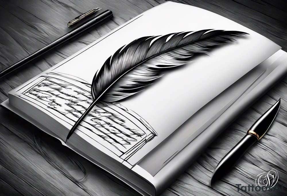 A quill over a blank page of a book tattoo idea
