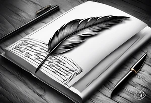 A quill over a blank page of a book tattoo idea