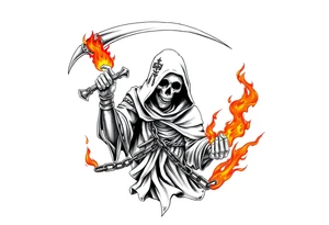 Grim reaper on fire with chain tattoo idea