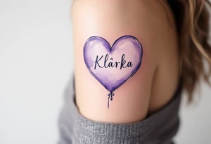 A heart-shaped balloon in soft lavender with a ribbon spelling name Klárka. tattoo idea