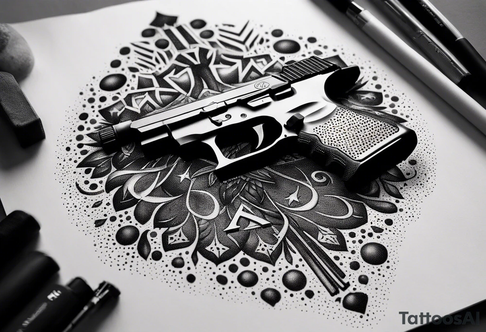 The letters AR with pistols on each side tattoo idea