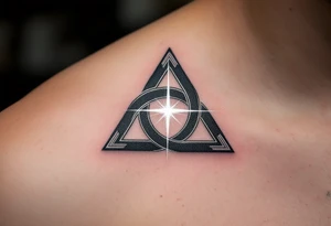 Trinity Symbol – A geometric interlocking triangle with white light emanating from the center, representing the Father, Son, and Holy Spirit. tattoo idea