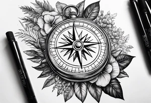 sleeve, jungle plants, compass, all-seeing eye tattoo idea