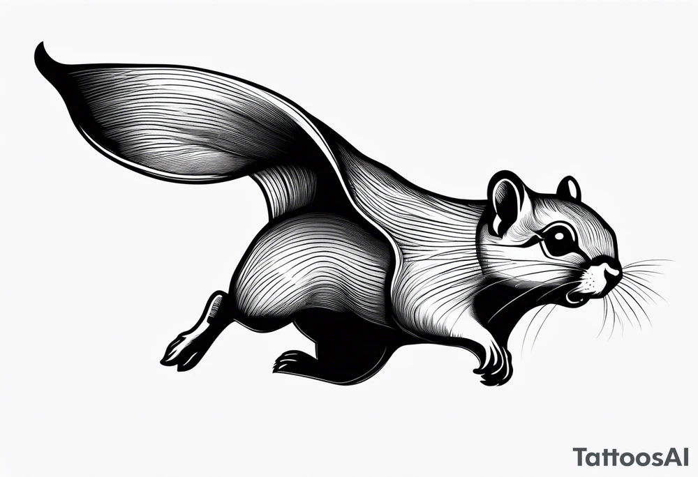 i want a flying squirrel in mid flight with a half cut bmx helmet on looking serious tattoo idea