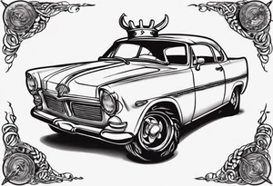 i want a tattoo of a viking and a old classic vintage car  and I want the words “Viking Customs” incorporated into the design tattoo idea