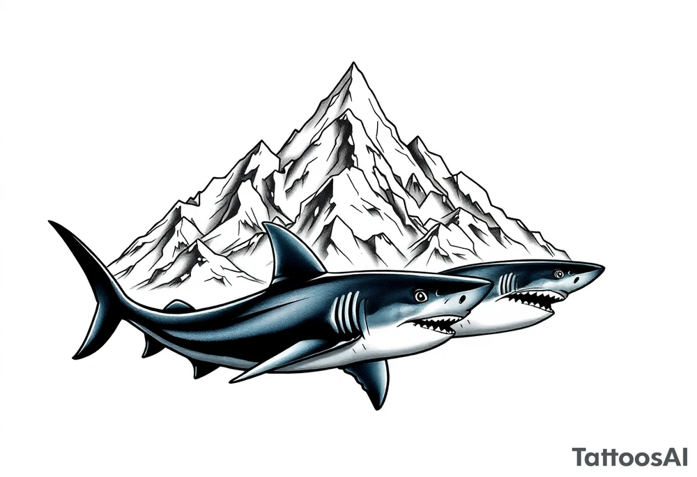 mountains and sharks tattoo idea