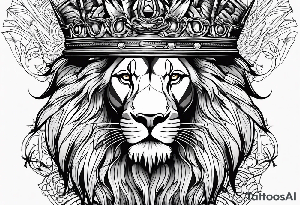 Long Lion crown cross tattoo idea