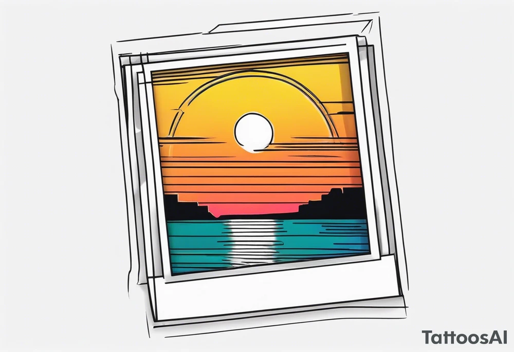 the outline of a polaroid-picture frame where the image of the picture is a sunset tattoo idea