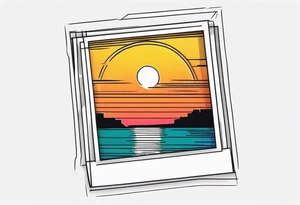 the outline of a polaroid-picture frame where the image of the picture is a sunset tattoo idea