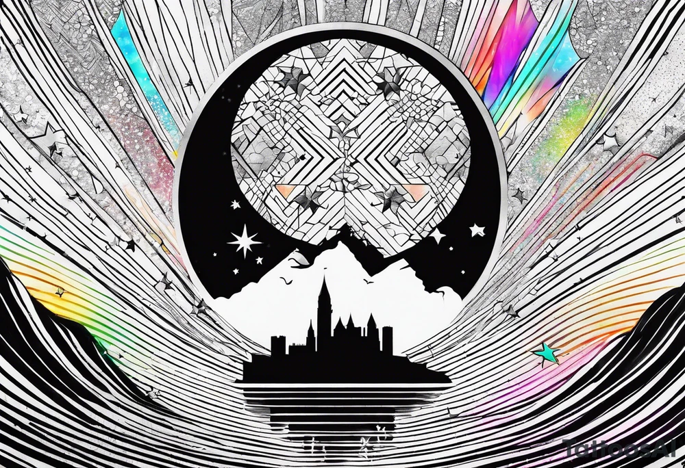 "You never walk alone" with stars and rainbow color tattoo idea