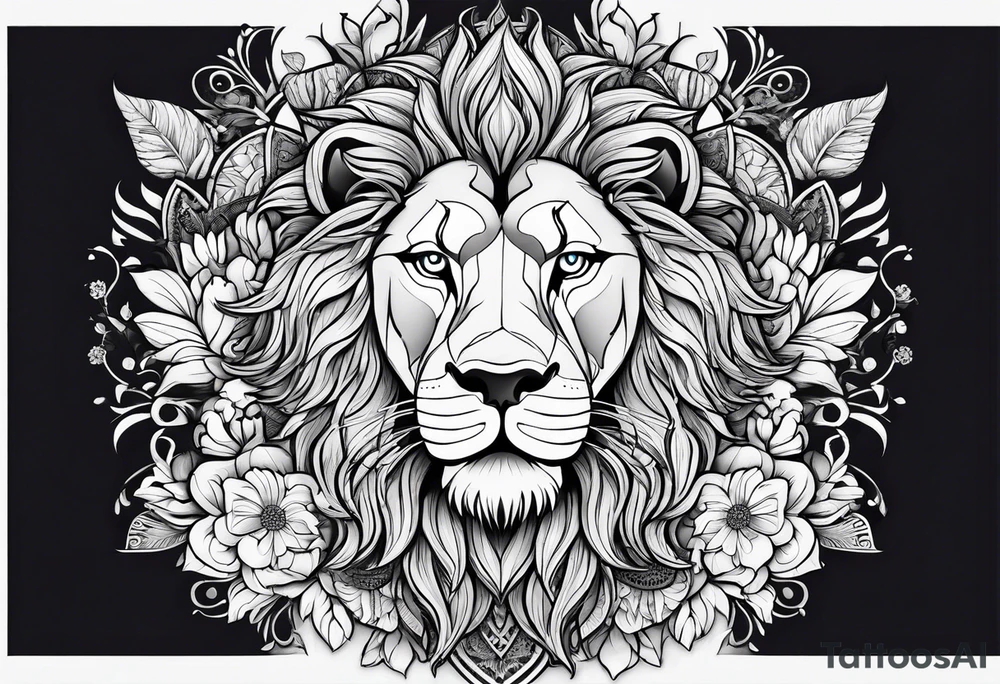 Lion mandala flowers tattoo idea