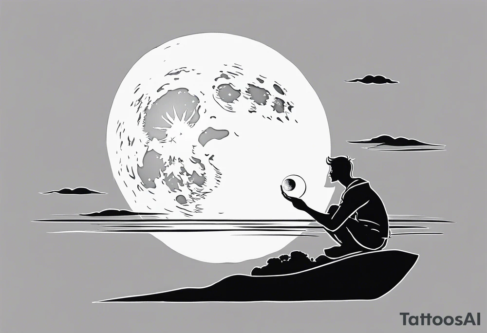 man asking the moon for a fairy to appear tattoo idea