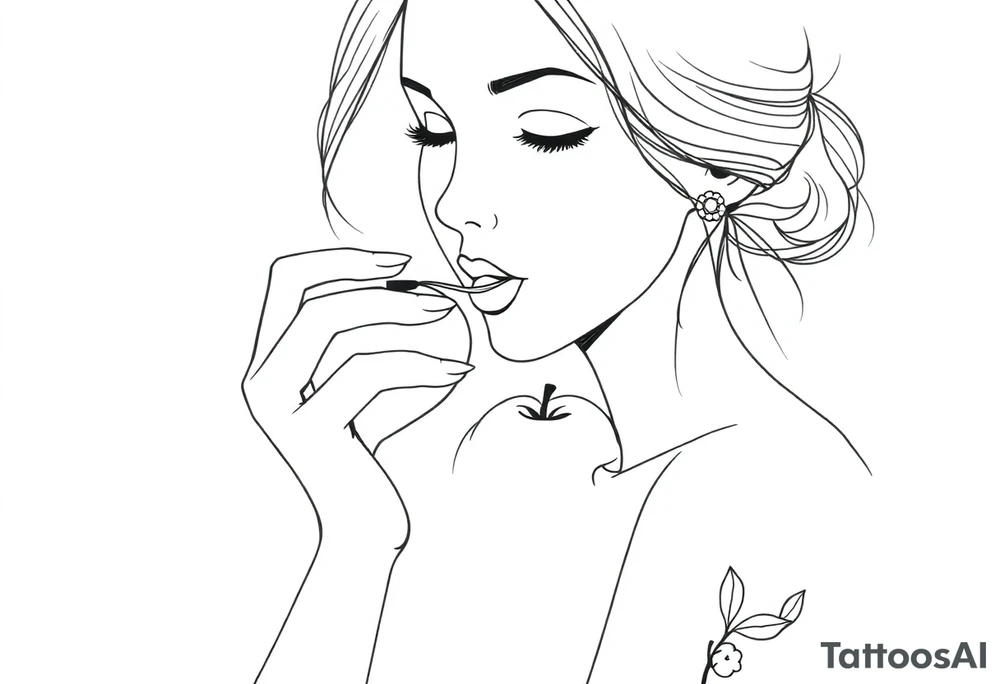 Beautiful woman eating an apple tattoo idea