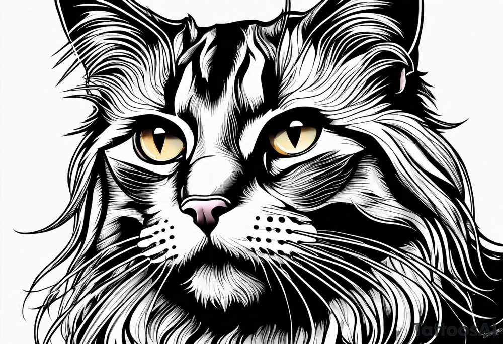Long hair cat Maine coon, regal, face tattoo idea