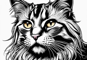 Long hair cat Maine coon, regal, face tattoo idea