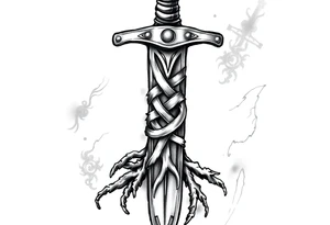 Armband tattoo of a sword with covered in a Celtic knot roots tattoo idea