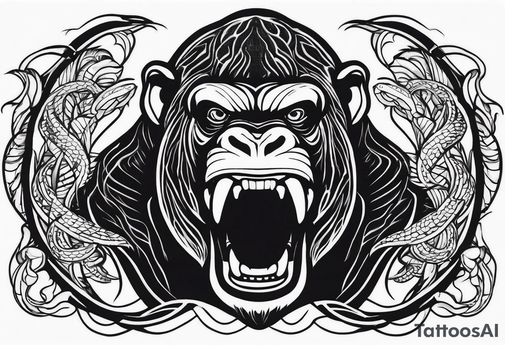 Screaming gorilla, snakes tattoo idea
