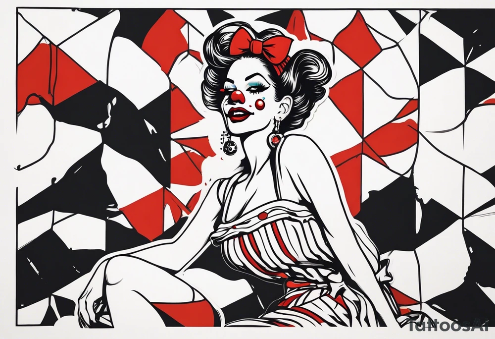 pin up style clown woman full body tattoo idea