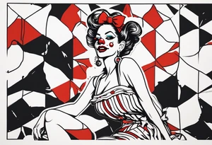 pin up style clown woman full body tattoo idea