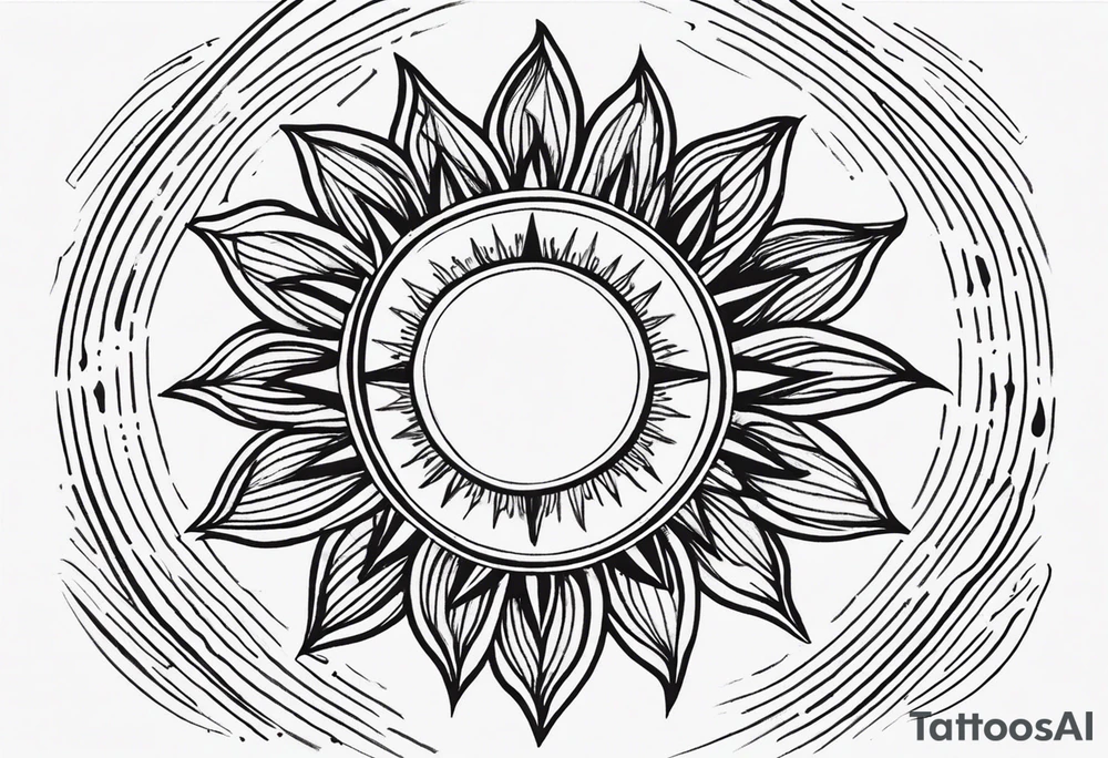 a mixture of minimalist/fine line/tribal tattoo design that is mainly minimalist with fine lines. unique Design of the sun that resembles a connection to the sun. It further resembles the sun's energy. Make it simple to draw and focus on the rays of sunshine
unique shape tattoo idea