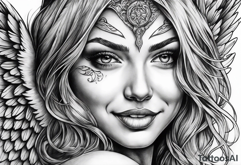 Angel with evil grin tattoo idea