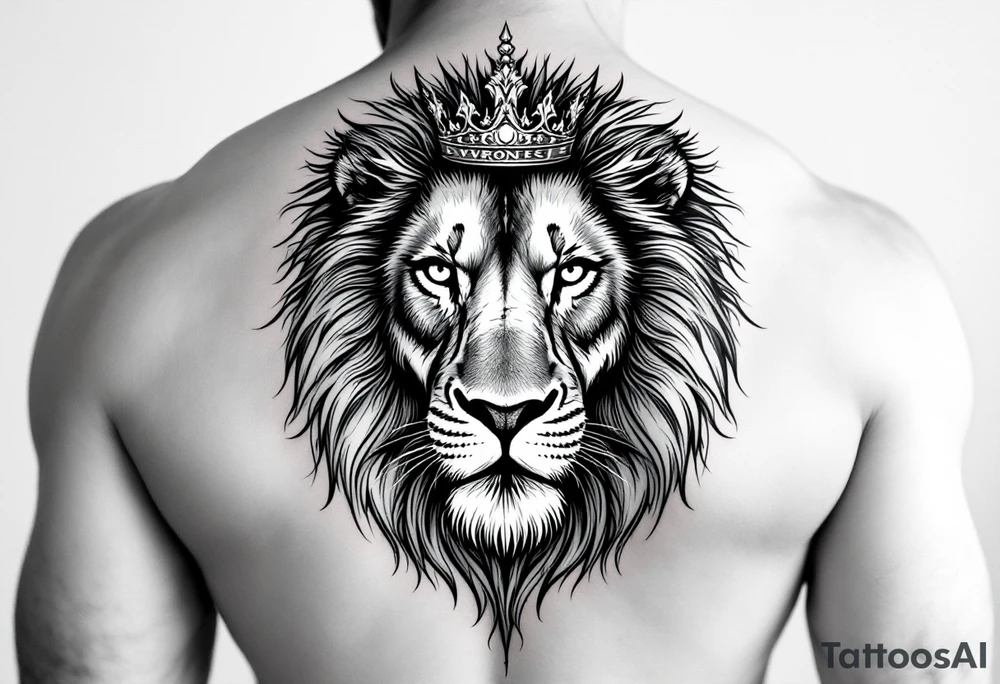 Realistic lion with whole body with crown and "VERONESI" name add on it tattoo idea