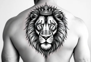 Realistic lion with whole body with crown and "VERONESI" name add on it tattoo idea