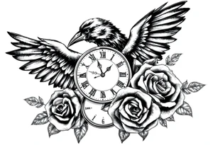 raven,roses,clock. tattoo idea