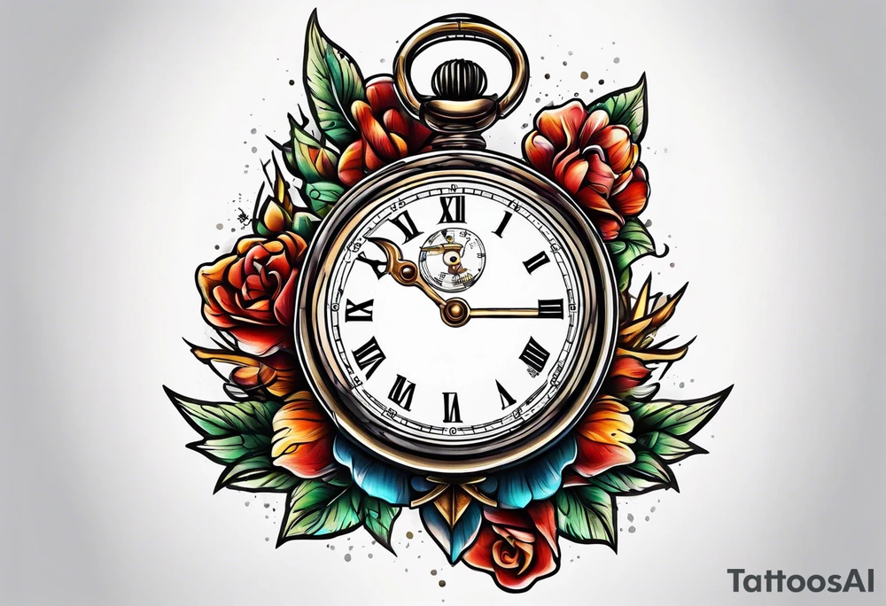 Stopwatch hanging from sword tattoo idea